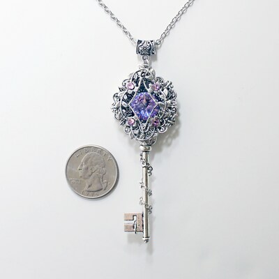 Sterling Silver Elvish Key Necklace made with Swarovski crystals, Elvish Jewelry, Fairy Jewelry, Fantasy Jewelry, Key Jewelry - image3